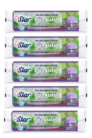 Star Plus Star Büzgülü Çöp Torbası / Poşeti - Orta Boy 55x60 - Lavanta Kokulu - 5 Rulo = 50' Li