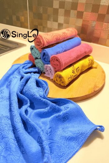 Single ( 3 Adet ) Microfiber Çiçek Desenli Mutfak Temizlik Bezi 30*30 Leke Tutmaz Koku Yapmaz