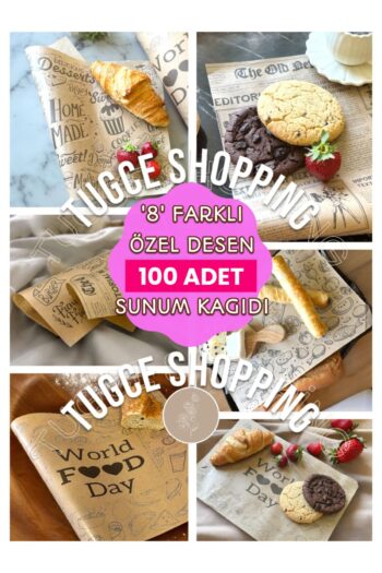 tugceshopping 100 Adet Sunum Kağıdı 8 Farklı Kendinden Desenli Sofra Gazete Özel Desen Vintage Gazete Yağlı Kağıt