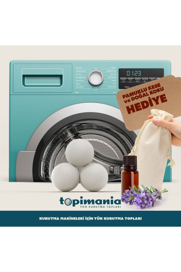 Topimania 3 Adet Xxl Doğal Yerli Üretim Çamaşır Yün Kurutma Topu 1 Adet 10 ml Esans - Kurutma Makinesi Için