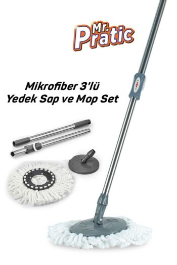 MR.PRATİC Mikrofiber 3'lü Set 360 Derece Döner Setlere Uyumlu Yedek Sap Başlık Mikrofiber Mop
