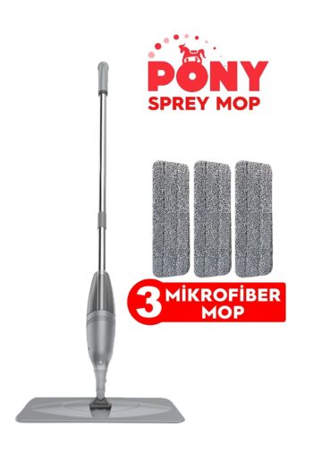 Pony Sprey Mop 3 Adet Mikrofiber Mop Paspas Temizlik Seti Gri