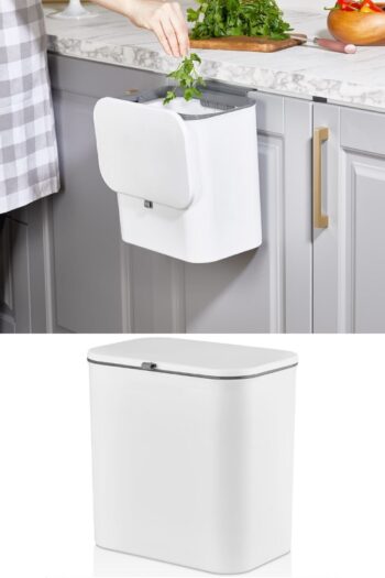 VİGENTİNO 15 Litre Fonksiyonel Kapaklı Banyo Ve Mutfak Tezgahüstü Çöp Kovası Dolap Ve Duvar Aparatlı 15 Lt.