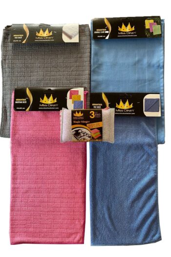 Micro Clean Missclean (4 Adet) Mikrofiber Genel Temizlik Bez Seti Sihirli Cam Bezi Mutfak Bezi Toz Bezi Yer Bezi
