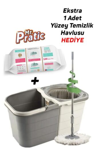 MR.PRATİC Kirli Temiz Su Ayrı 2 Hazneli Döner Mop Başlıklı Double Temizlik Seti Yüzey Temizlik Mendili Hediye