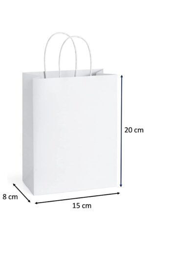 Kraft Ofis Burgu Saplı Beyaz Mini Çanta 15 Cm X 8 Cm X 20 Cm ( 25 Adet ) ( Kağıt Poşet Çanta )