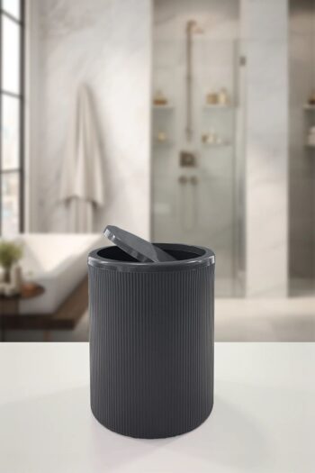 Keyfi Sepet Çizgili Yuvarlak Çöp Kovası 8 Litre Banyo Mutfak Çöp Kutusu