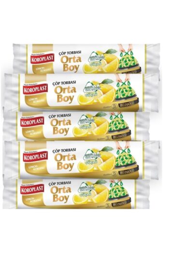 Koroplast Ekstra Güçlü Limon Büzgülü Orta Boy 15li Çöp Torbası X 5 Paket