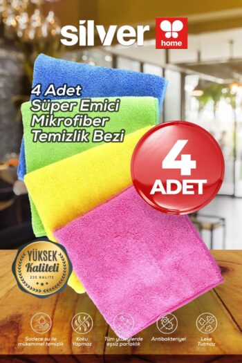 SİLVER HOME Süper Emici 40x40cm 4lü Mikrofiber Kurulama Bezi - Asorti