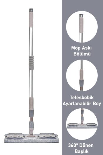 Vadi Gri Mandallı / Kıskaçlı Istediğin Bezi Tak Yer Fayans Cam Duvar Yüzey Silme Mopu