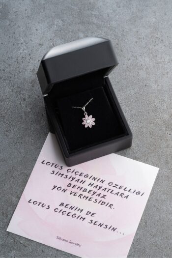 Silvano Jewelry 925 Ayar Gümüş Işıklı Kutu Pembe Taşlı Lotus Kolye