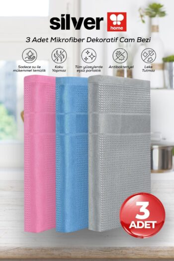 SİLVER HOME Silver Home 3'lü Mikrofiber Dekoratif Cam Bezi Gri - Pembe - Mavi 40x40 Cm