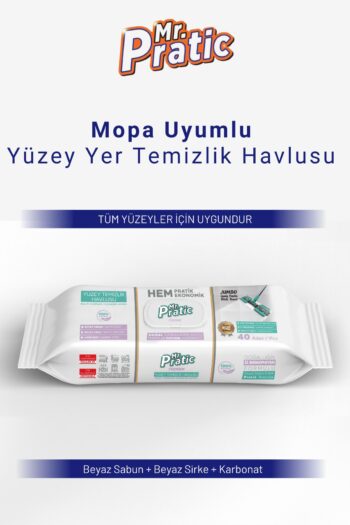 MR.PRATİC Premium Mandallı Mop Uyumlu Yer Temizlik Havlusu Beyaz Sabun Kokulu İz Bırakmaz Temizlik 40 Yaprak