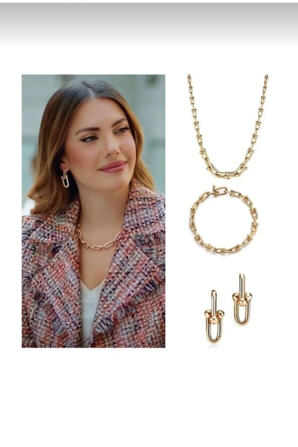 monalisatoka Kadın Gold T Kolye, Küpe, Bileklik Takım Seti