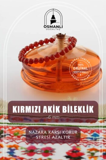 OSMANLI DOĞAL TAŞ Sertifikalı Kırmızı Akik Doğal Taş Bileklik 6mm B096