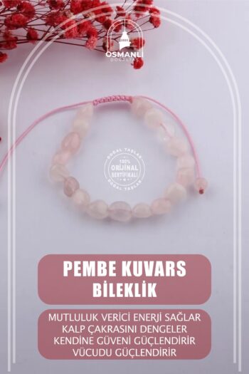 OSMANLI DOĞAL TAŞ Sertifikalı Pembe Kuvars Doğal Taş Bileklik (AŞK VE SEVGİ TAŞI)
