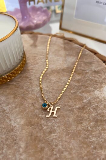 Trendy Butik Altın Kaplama Kişiye Özel Nazar Ve H Harfi Uçlu Kolye - Günlük Kullanım Için Şık Ve Modern Tasarım