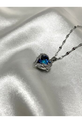 twinkle accessory Yüksek Kalite Çelik Mavi Kristal Kalp Kolye Silver 40 cm Okyanusun Kalbi