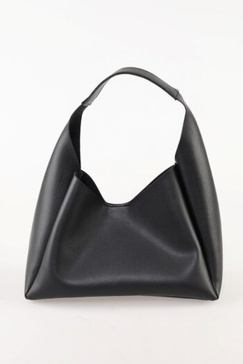 bag&more Siyah Trend Dokulu Deri Içi Süet Çıtçıt Ve Fermuar Kapama Iç Bölme Orta Boy