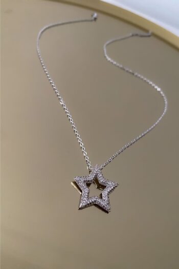 LİNACO Özel Seri Zirkon Taşlı Içi Boş Gümüş Yıldız Kolye (50cm)