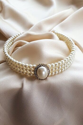 PETEK AKSESUAR Incili Choker Tasma Kolye Gold