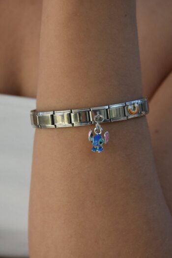 kesmia Çelik İtalyan Charm  Bileklik ve Tekli Stitch Gümüş Ayarlanabilir İtalyan Charm Çelik Bileklik 18cm