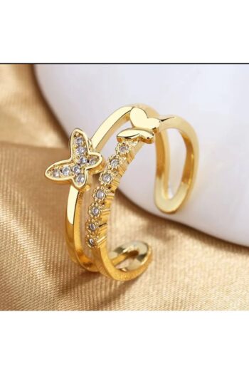 wilaphaxsi Gold Kelebek Desenli Taşlı Çelik Yüzük Ayarlanabilir