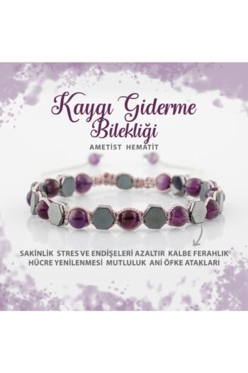 Deniz Doğal Taş Sertifikalı Kaygı Giderme Doğal Taş Bileklik Ametist Hematit 6mm B0014