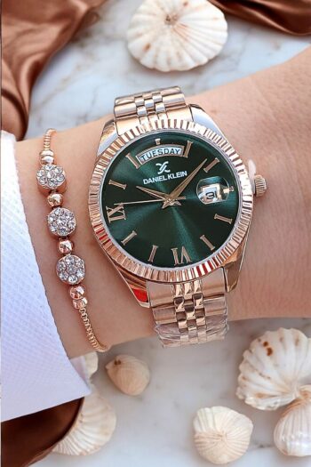 Daniel Klein Yeni Model Jübile Bilezikli Takvimli Rose Gold Yeşil Kadran Kadın Kol Saati, Taşlı Bileklik Hediyeli