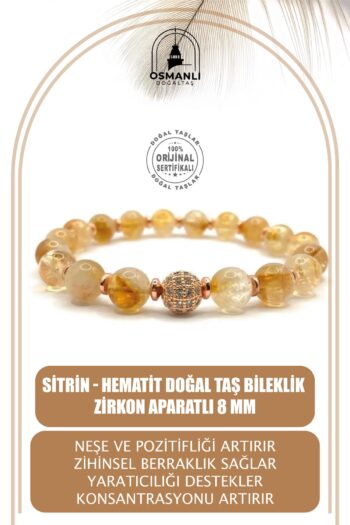 OSMANLI DOĞAL TAŞ Sitrin - Hematit Doğal Taş Bileklik Zirkon Aparatlı 8 mm
