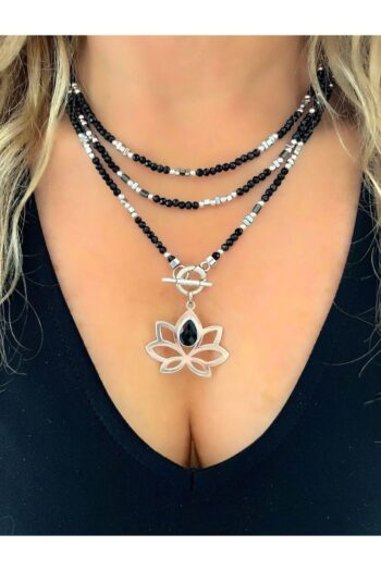 splashtakı Onix Taşlı Lotus Çiçeği Sembollü 925 Ayar Gümüş Kolye