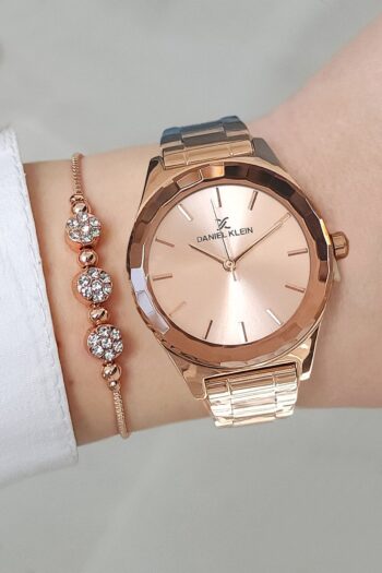 Daniel Klein Kesme Camlı Rose Gold Kadın Kol Saati + Zirkon Taşlı Bileklik Seti
