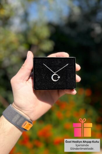 Lucente Jewellery Hediye Kutulu Ay Yıldızlı 925 Ayar Gümüş Kararmaz Zincirli Kolye Türk Bayrağı Ay Yıldız Kolye
