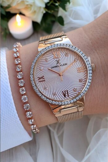 Daniel Klein Rose Kadranlı, Taşlı, Rose Gold Kadın Kol Saati + Zirkon Taşlı Bileklik