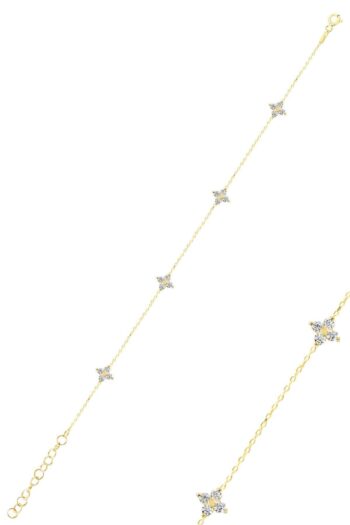 Söğütlü Silver Gümüş altın yaldızlı zirkon taşlı yonca bileklik SGTL12279GOLD