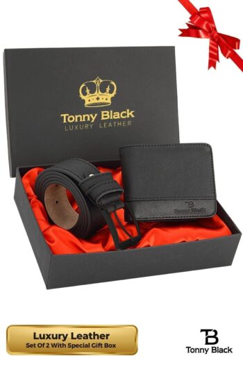 Tonny Black Orijinal Erkek Özel Hediye Kutulu 2'li Set Luxury Serisi Damat Hediyelik Şık Deri Kemer Cüzdan Seti