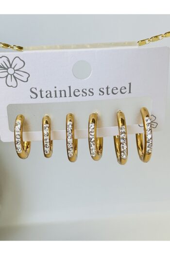 KOALA COMPANY ÜÇLÜ SET ÇELİK GOLD RENK ZİRCON TAŞLI HALKA KÜPE 12 MM - 15 MM - 18 MM