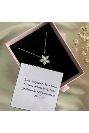 Lovera Jewellery 925 Ayar Gümüş Beyaz Taşlı Lotus Çiçeği Kolye | Özel Gün Doğum Günü Hediyesi Takı Mücevher Aksesuar