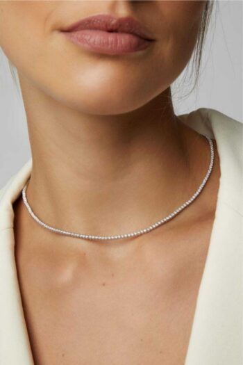 H&E DESIGN Kadın Zirkon Taşlı Su Yolu Choker Kolye 1.5mm