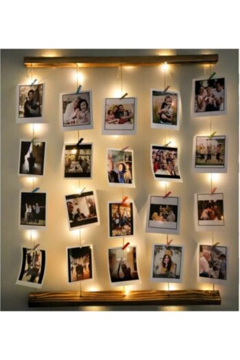 sedanur home Doğal Ahşap Led Işıklı Ipli Mandallı Dikdörtgen Fotoğraf Çerçevesi Fotoğraf Askısı Albümü