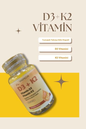 Viapecia D3+K2 Vitamin D3 Vitamin K2 Yumuşak Takviye Edici Kapsül 60 Adet