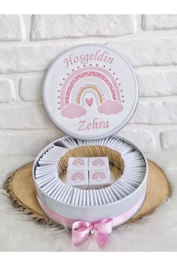 BUGİTO 100 Adet Pembe Gökkuşağı Temalı İsme Özel Hoşgeldin Kız Bebek Doğum Günü Hediyelik Çikolata