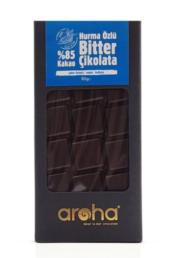 AROHA Hurma Özlü Şekersiz Vegan Bitter Çikolata - %85 Kakao. 80 Gr.