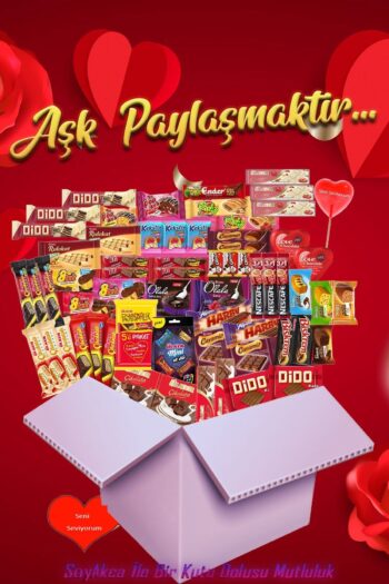 Eti Aşk Paylaşmaktır 64 Parça Büyük Boy Atıştırmalık Pak. Soyakca Seni Seviyorum Yazılı Şeker Hediye