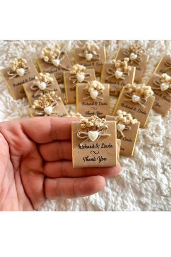 ouzhanya hediyelik Söz Nişan Nikah Çikolatası Kraft Etiketli İnci Boncuk ve Çiçek Süslü Kız İsteme Çikolatası 50 Adet