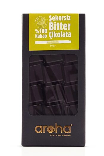 AROHA Şekersiz, Glutensiz, Vegan Bitter Diyet Çikolata - %100 Kakao. 80 Gr.