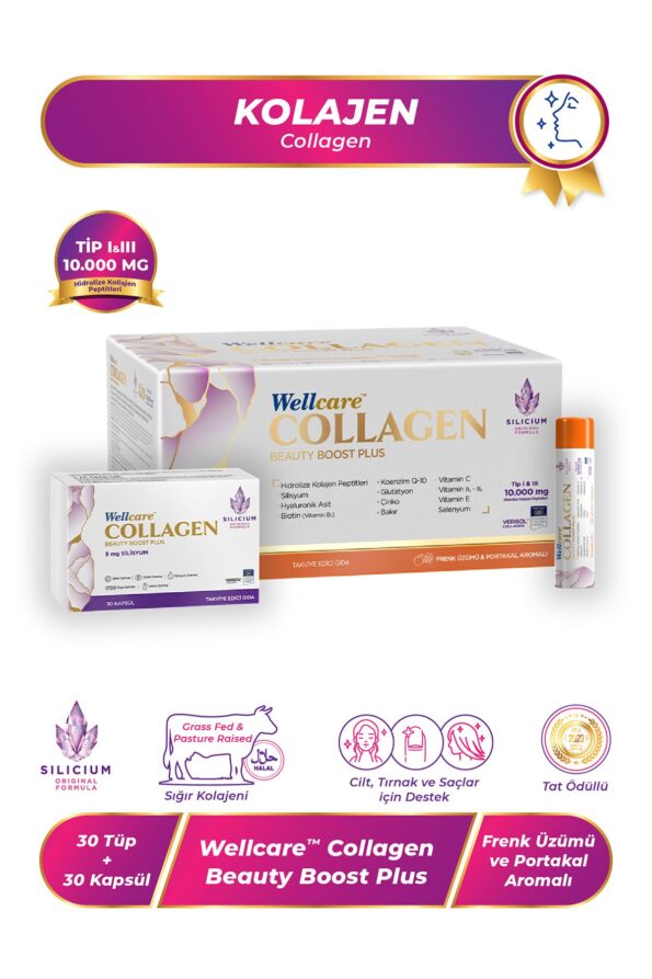 Wellcare Collagen Beauty Boost Plus Likit Frenk Üzümü-portakal Aromalı 10.000 Mg - 30 Likit Tüp 30 Kapsül