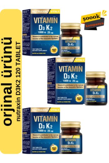 Nutraxin D3K2 120 Tablet 3'lü - 1000 Iu D3 Vitamini, 25 Mcg K2 Vitamini