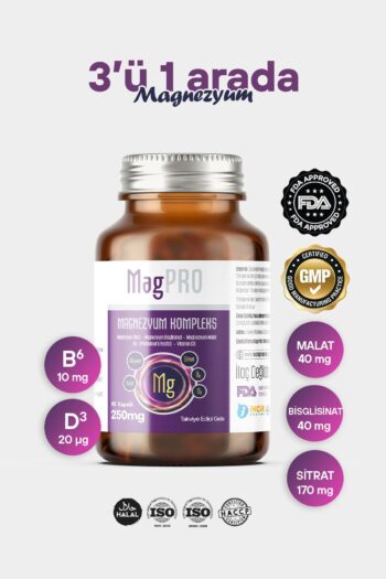 MagPRO Magnezyum (SİTRAT, MALAT, BİSGLİSİNAT) Complex 250 Mg Vitamin B6 & Vitamin D3 Kompleks (60 KAPSÜL)