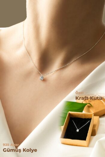 luxtone 925 Ayar Gümüş Tektaş Kolye Kraft Kutuda